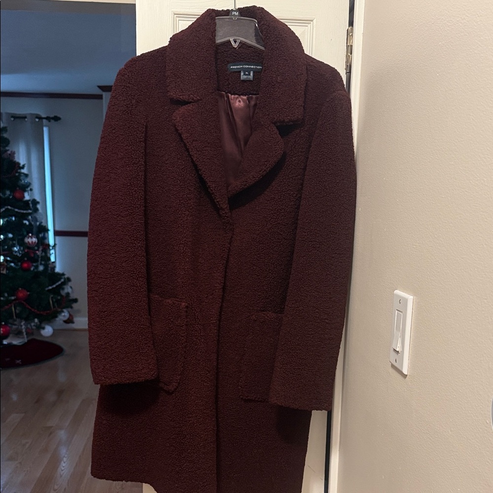 French Connection Deep Burgundy Teddy Walking Coat